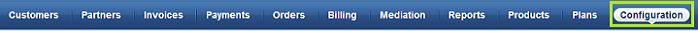 OpenBRM main navigation bar with the Configuration tab highlighted